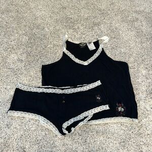 Harley Davidson XXL Lingerie Set Black w/ White Lace